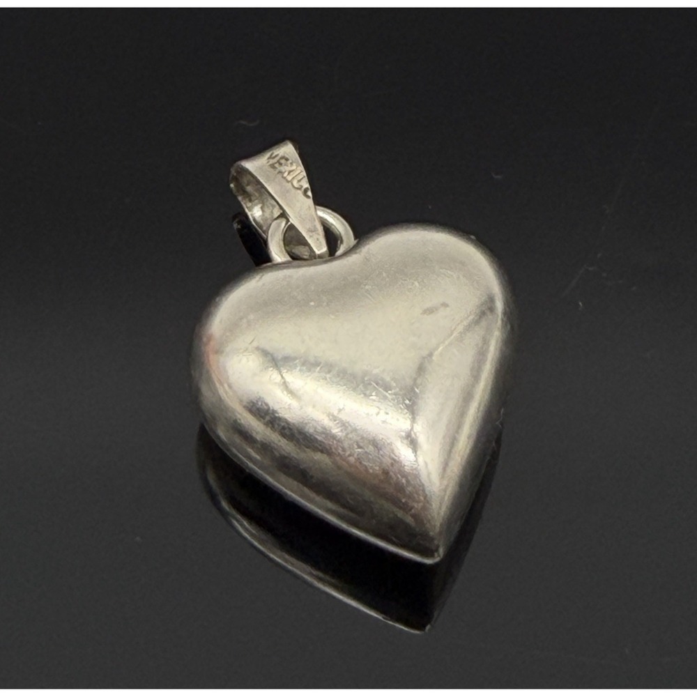 Vintage Mexico Sterling Puffy Heart Harmony Bell Chime Pendant 1.25" Silver 925